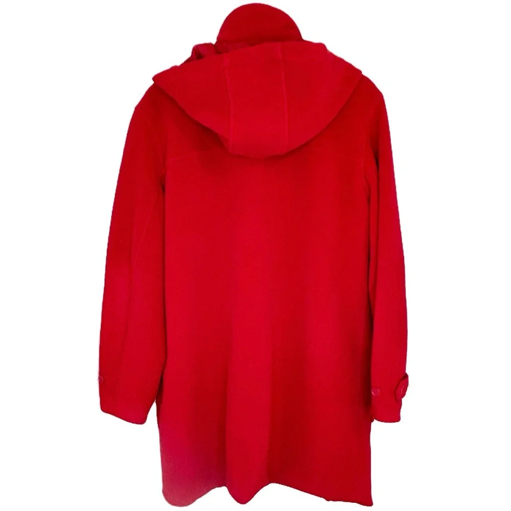 Denim & Co Fleece Coat Large L‎ Red Toggle Buttons Removable Hood Winter Jacket